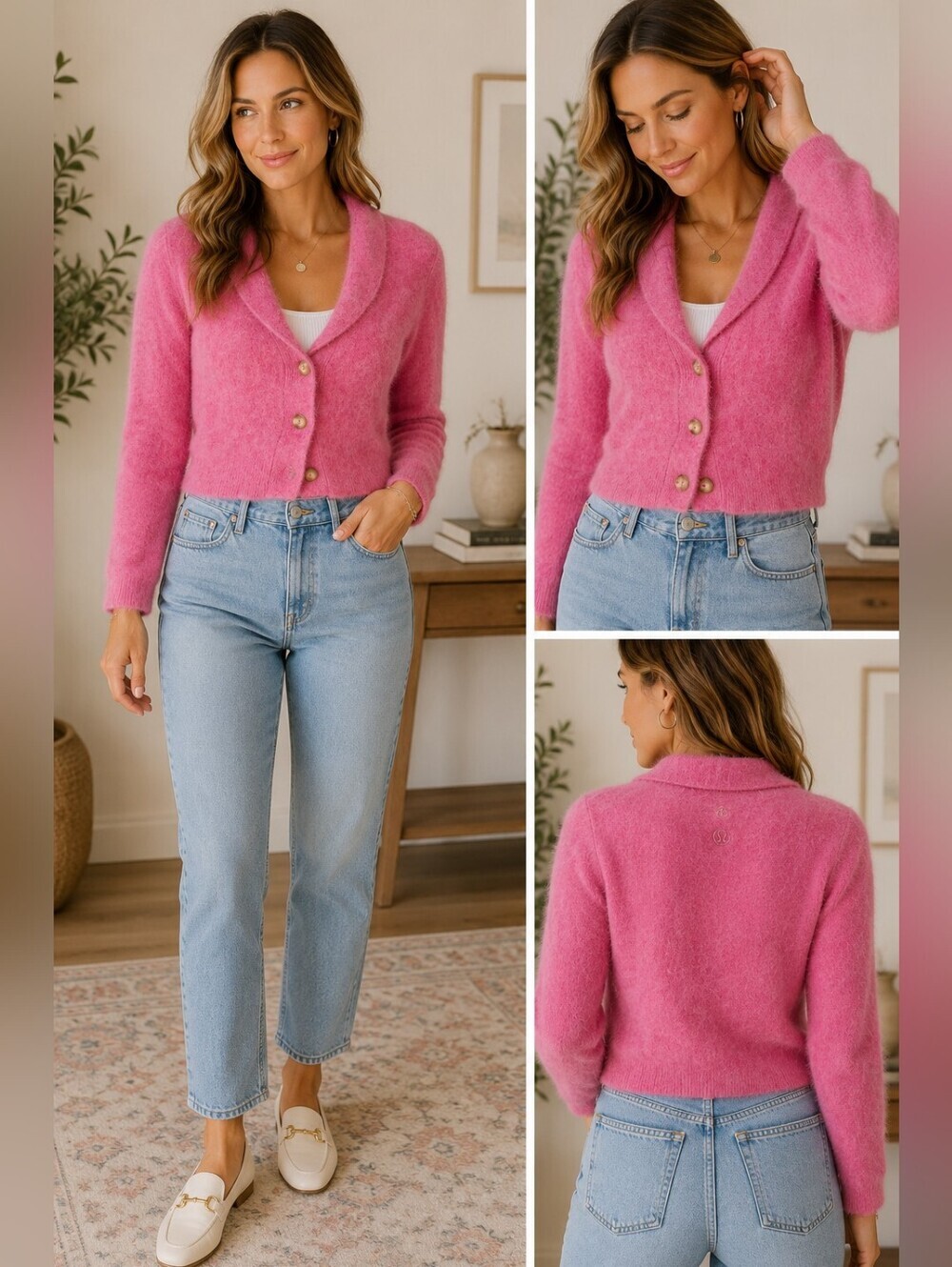 Lululemon Pink Alpaca Blend Cropped Fuzzy Cardigan Sweater Women's Small S